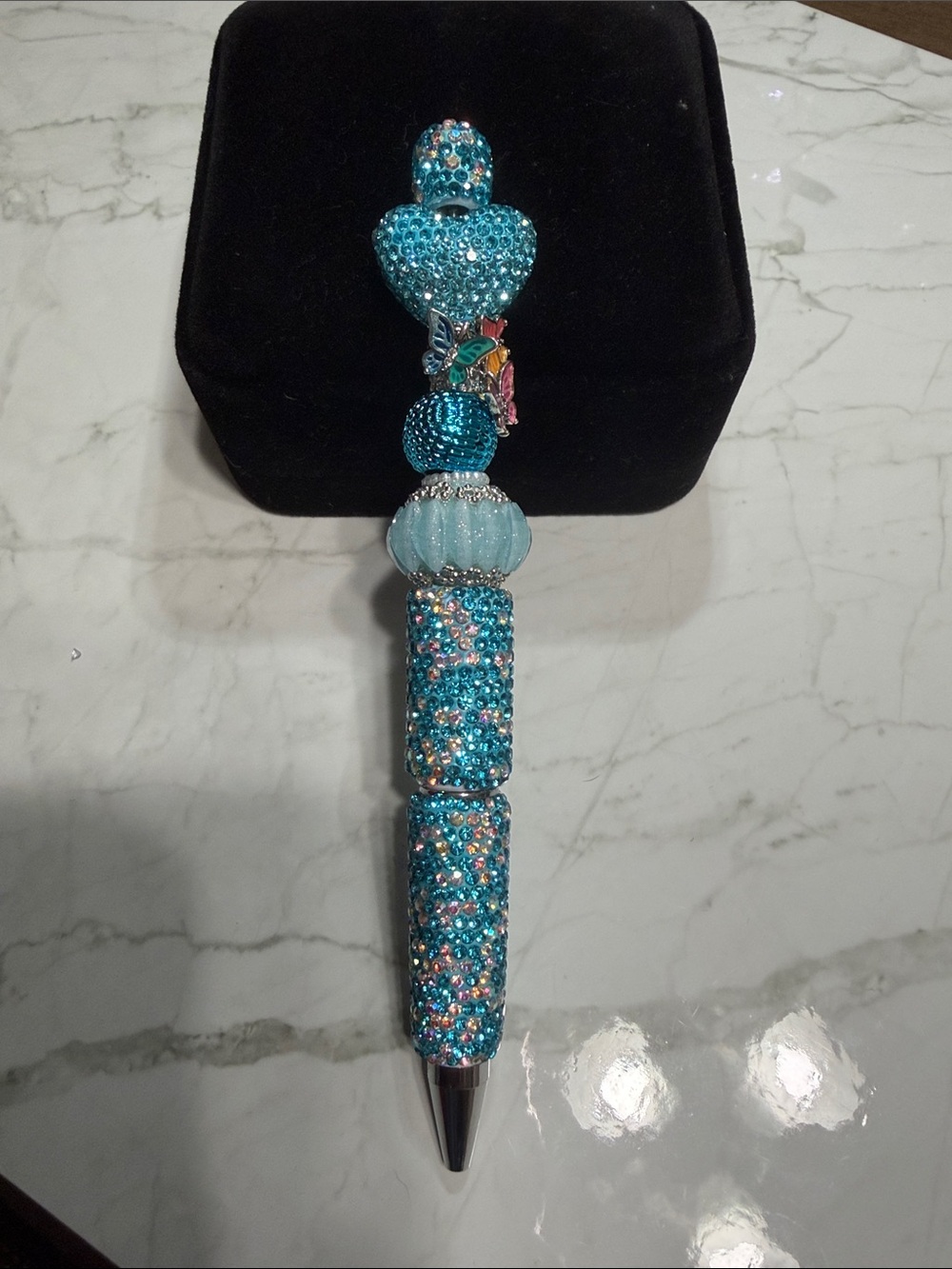 Sparkling Turquoise Beaded Charm Pen